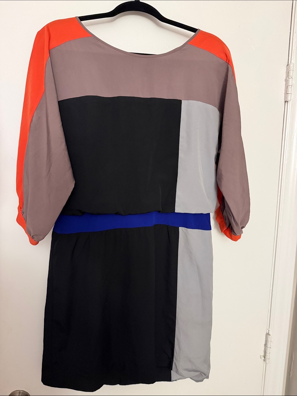 Eliza J Colorblock Midi Dress in Orange, Black, Gray, Blue